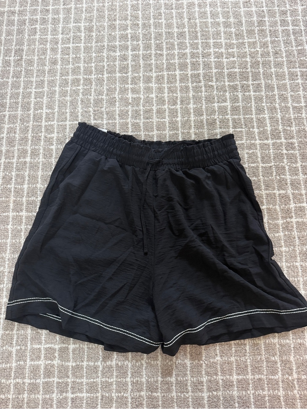 Adrianna Papell Black Athletic Drawstring Shorts with White Stitching